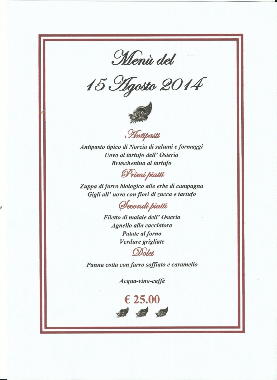 Menu Del Pranzo Di Ferragosto Ristorante Norcia 5195